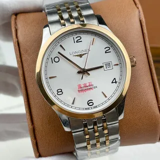 Longines Silver Gold Two-Tone Stainless Steel White Dial Mechanical Watch