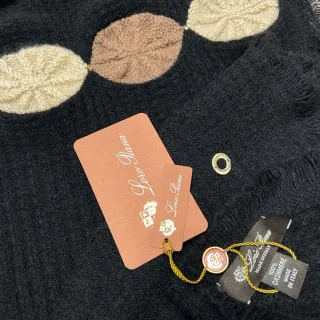 Loro Piana Embroidered Leaf Motif Black Cashmere Scarf