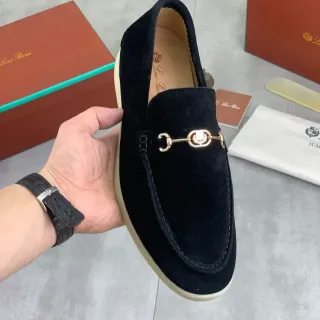 Loro Piana हॉर्सबिट लोफर काला स्वेड क्रीम सोल