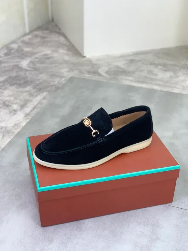 Loro Piana हॉर्सबिट लोफर काला स्वेड क्रीम सोल 3