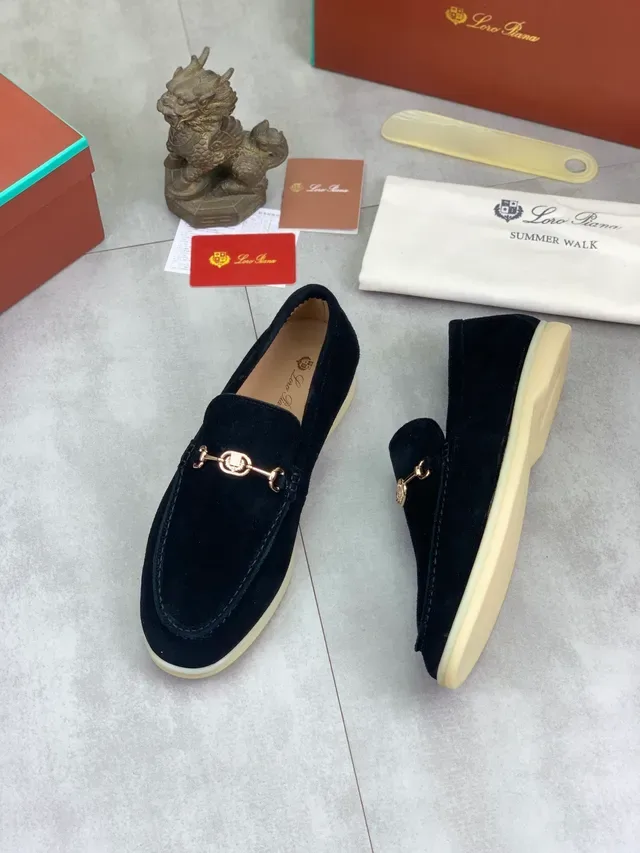 Loro Piana हॉर्सबिट लोफर काला स्वेड क्रीम सोल 4