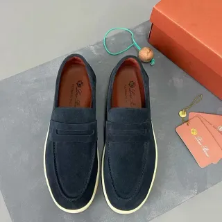 Loro Piana Navy Beige Suede Upper Penny Strap Loafer