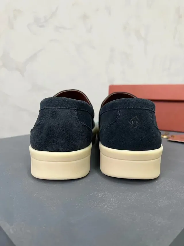 Loro Piana Navy Beige Suede Upper Penny Strap Loafer 2