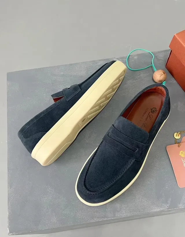 Loro Piana Navy Beige Suede Upper Penny Strap Loafer 4