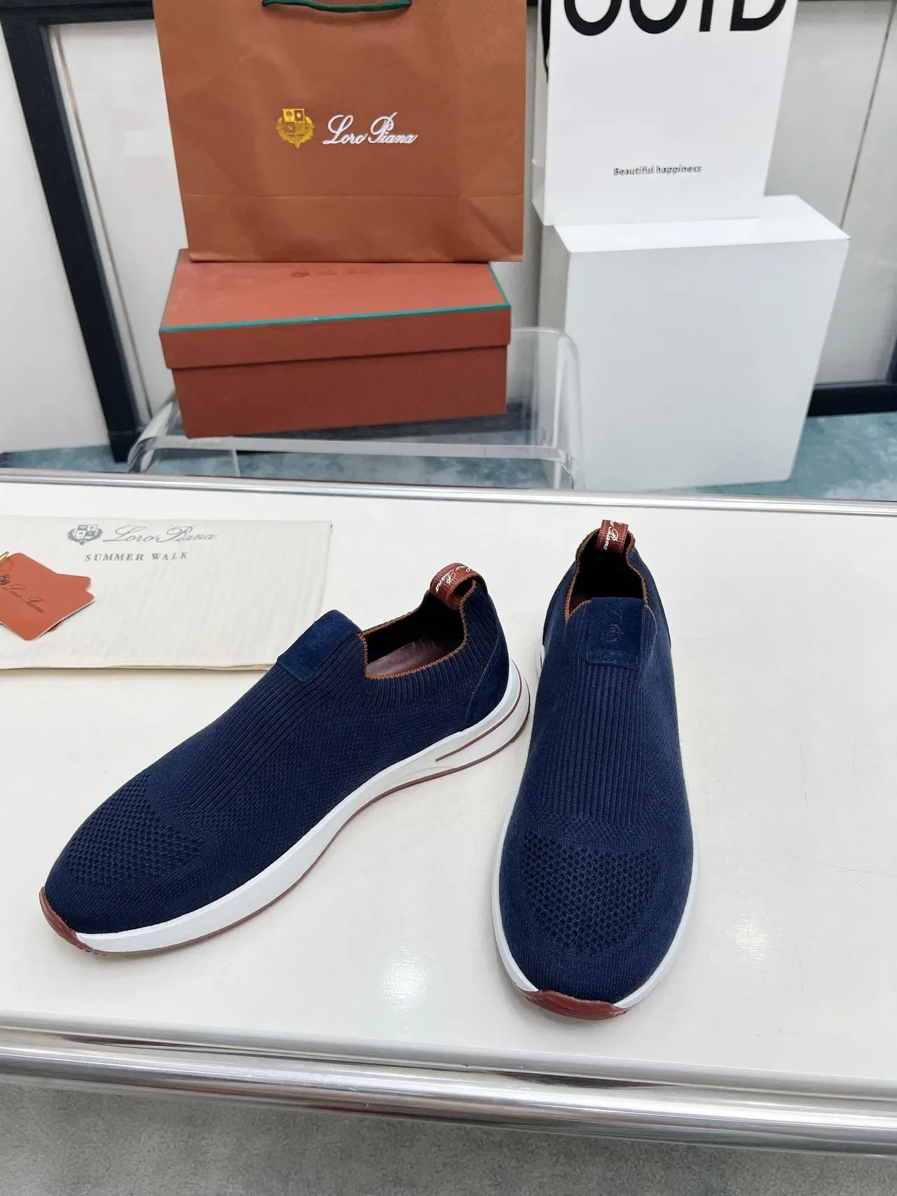 Loro Piana بحري بني منسوج سيليب أون أصابع ثقوب حذاء أسلوب حياة 6