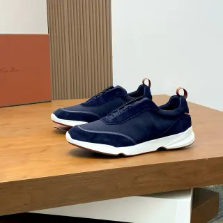 Loro Piana Navy Suede-Fabric Slip-On Lifestyle Sneakers
