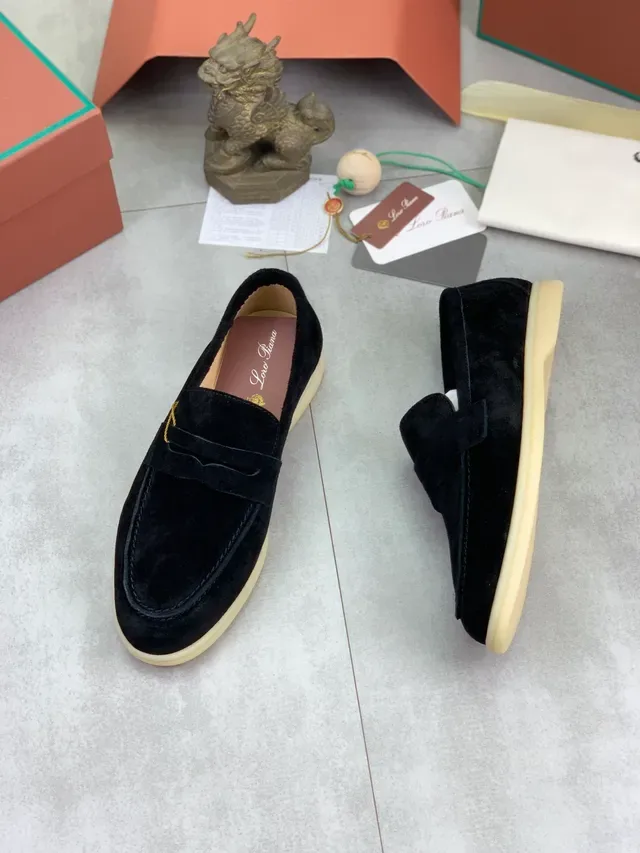 Loro Piana Penny Loafer Black Beige Suede Strap Loafer 5