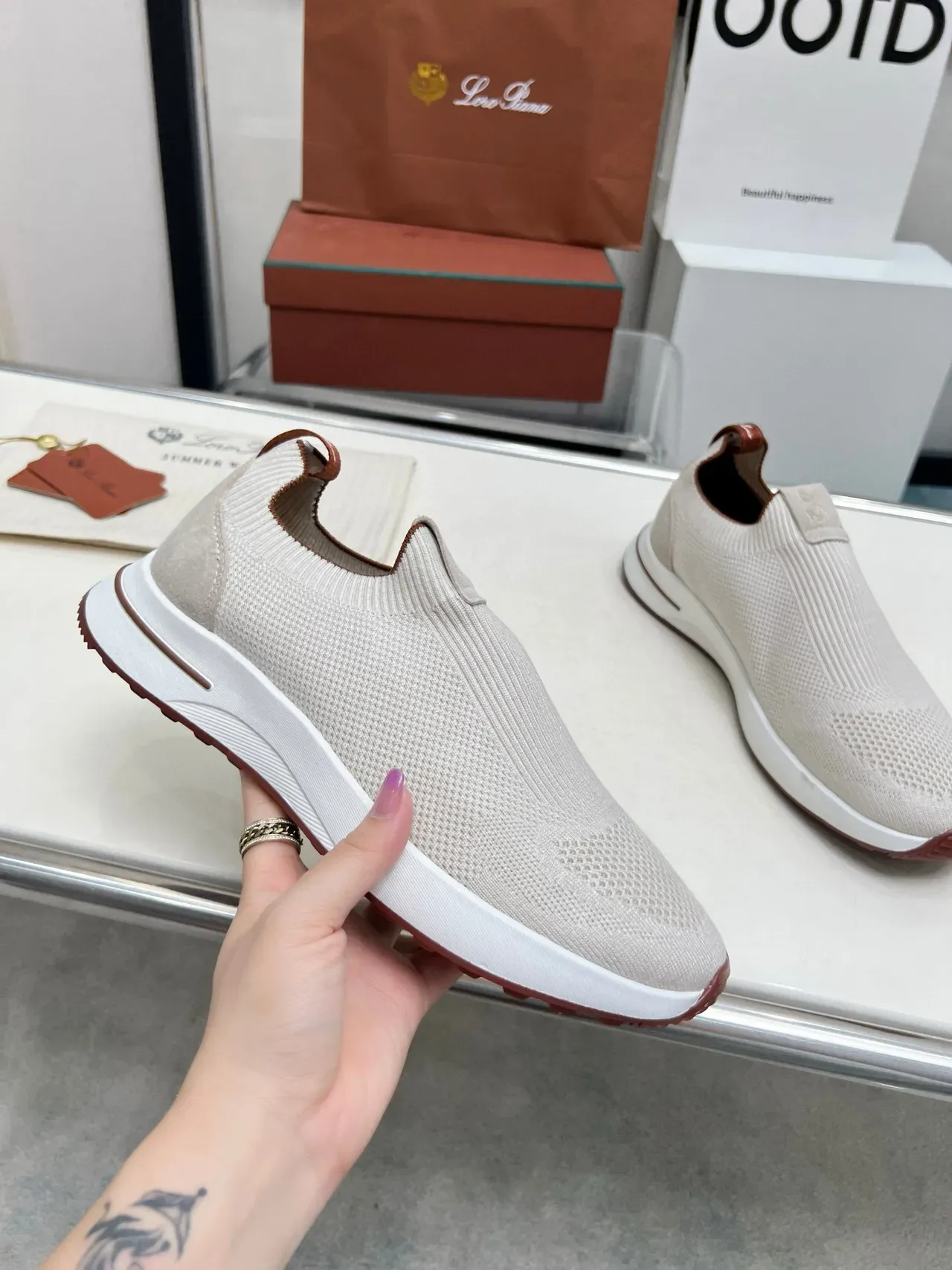 Loro Piana Summer Walk Off-White en Tricot Slip-On Chaussures Lifestyle 2