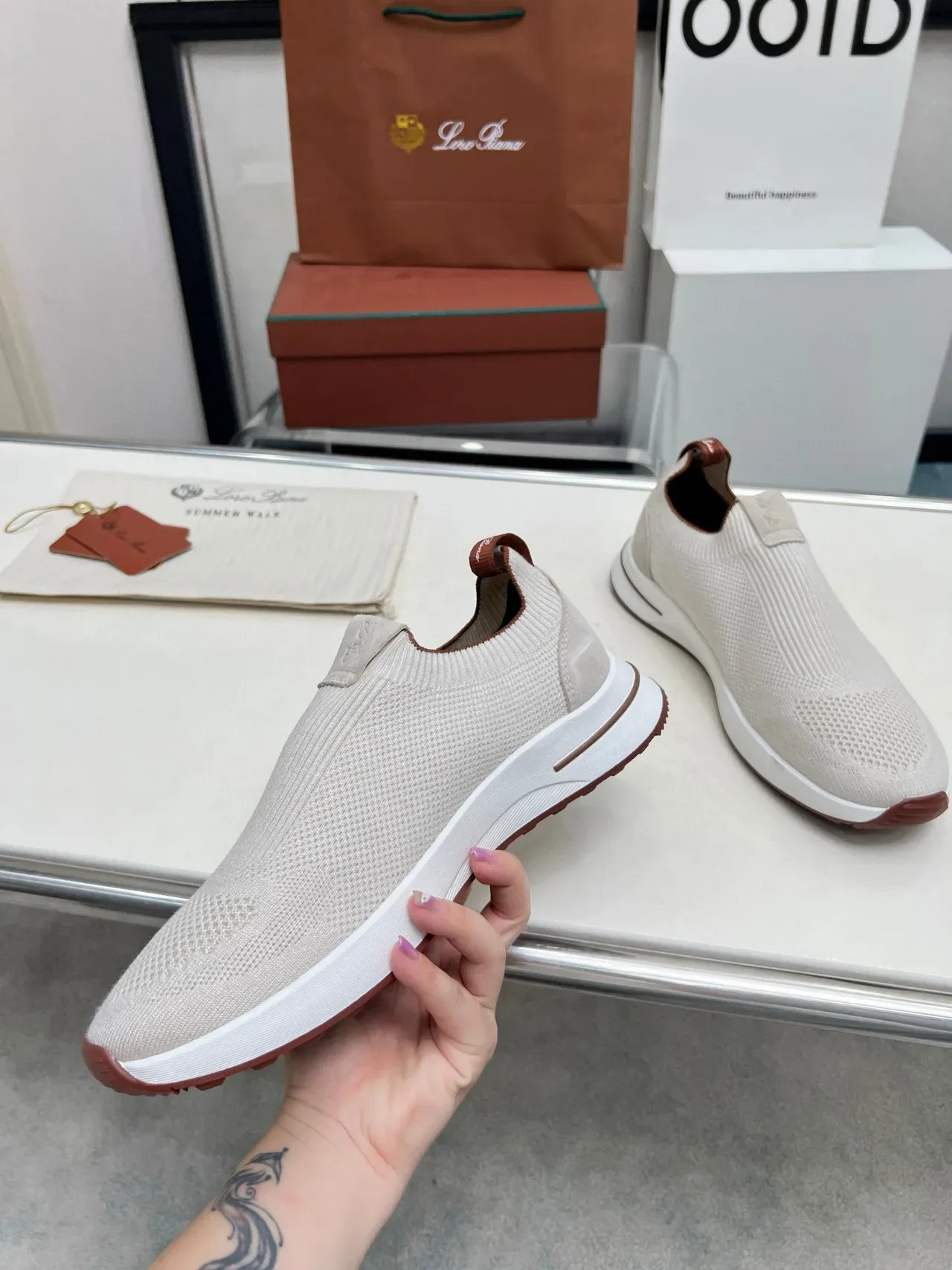 Loro Piana Summer Walk Off-White en Tricot Slip-On Chaussures Lifestyle 3