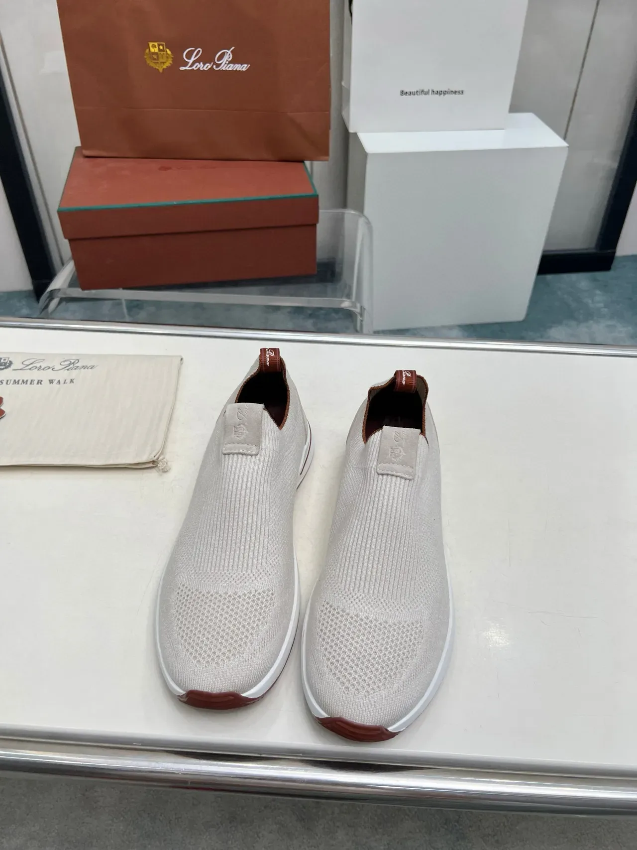 Loro Piana Summer Walk Off-White en Tricot Slip-On Chaussures Lifestyle 4