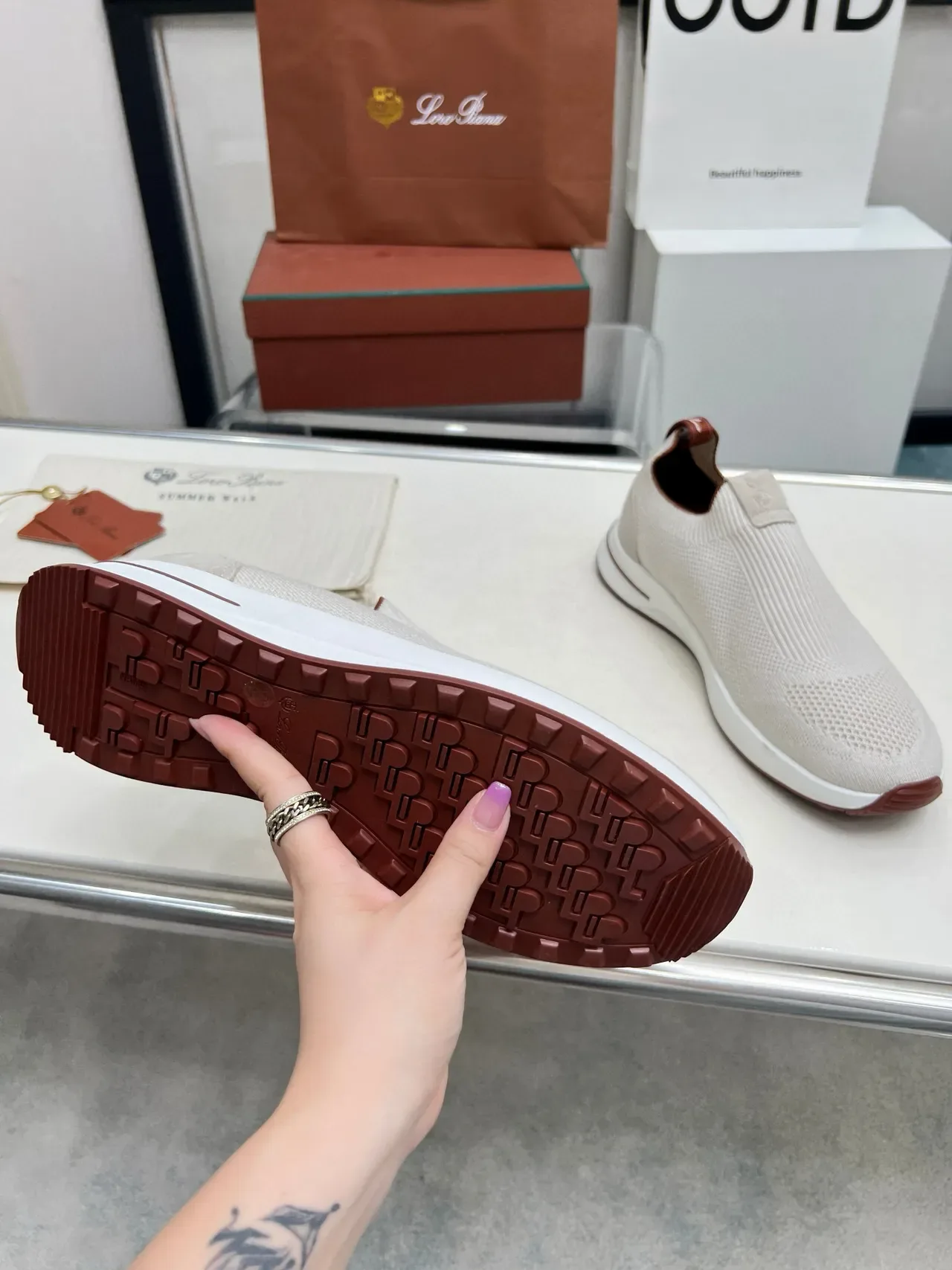 Loro Piana Summer Walk Off-White en Tricot Slip-On Chaussures Lifestyle 8