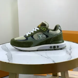 Louis Vuitton Army Green White Olive Suede And Mesh Prominent LV Monogram Side Panel Lifestyle Sneakers