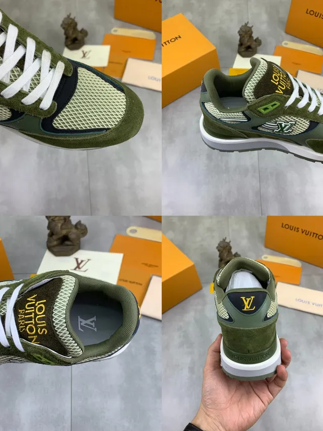 Louis Vuitton Army Green White Olive Suede And Mesh Prominent LV Monogram Side Panel Lifestyle Sneakers 2