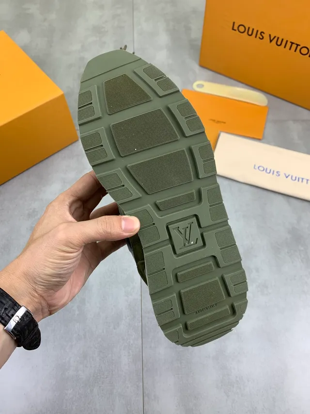 Louis Vuitton Army Green White Olive Suede And Mesh Prominent LV Monogram Side Panel Lifestyle Sneakers 3