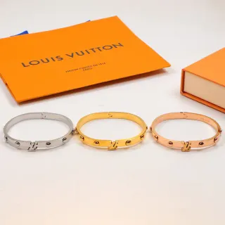 Louis Vuitton pulseras de plata y oro con bisagra y cierre de monograma