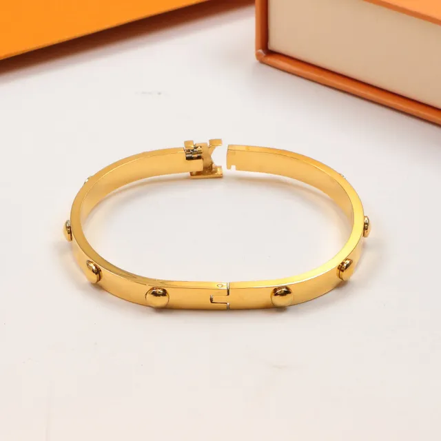 Louis Vuitton Bangles Silver Gold Hinged Bangle Monogram Clasp Bracelet 3