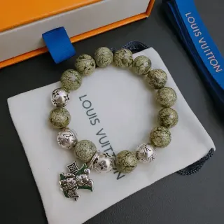 Louis Vuitton Beaded Marbled Stone and Engraved Monogram Bracelet