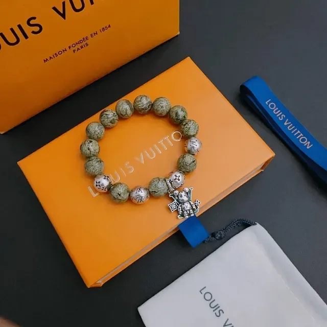 Louis Vuitton Beaded Marbled Stone and Engraved Monogram Bracelet 3
