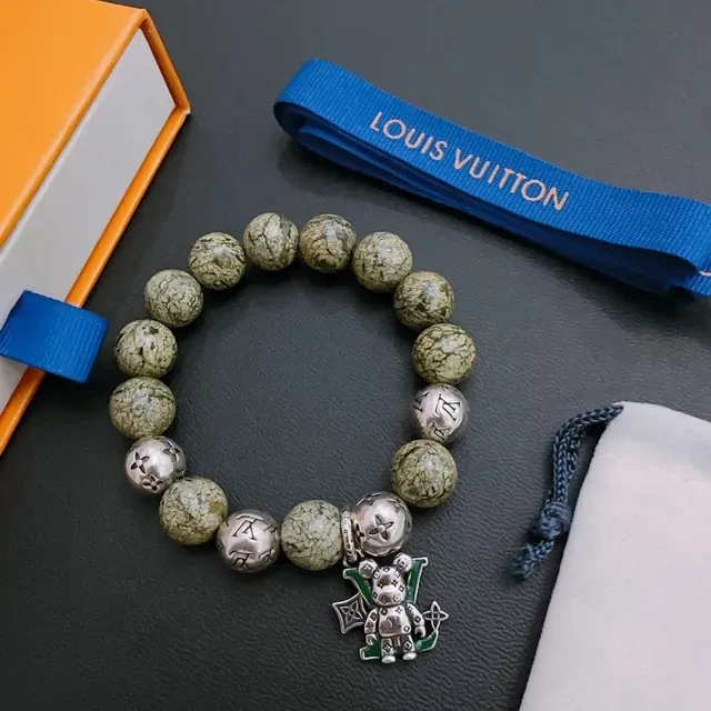 Louis Vuitton Beaded Marbled Stone and Engraved Monogram Bracelet 5