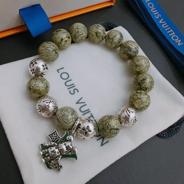 Louis Vuitton Beaded Marbled Stone and Engraved Monogram Bracelet 6