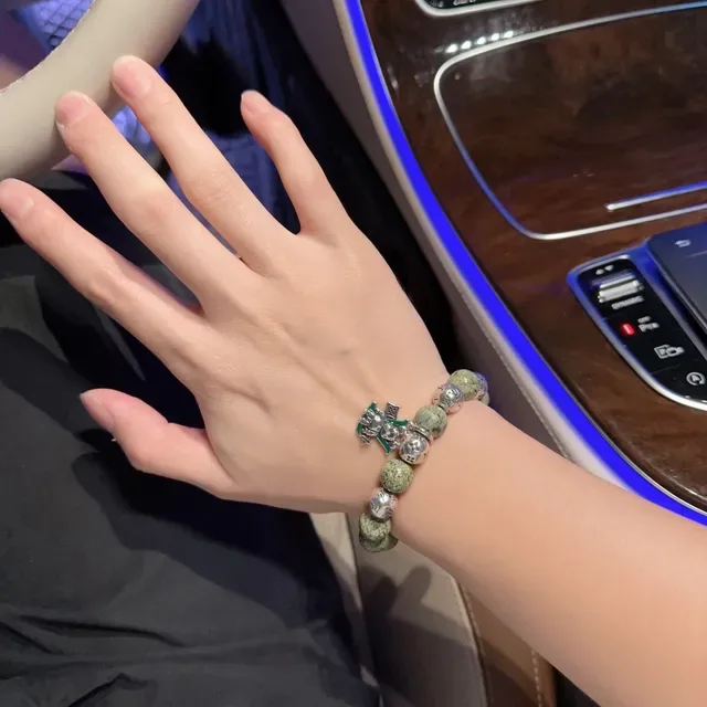 Louis Vuitton Beaded Marbled Stone and Engraved Monogram Bracelet 7