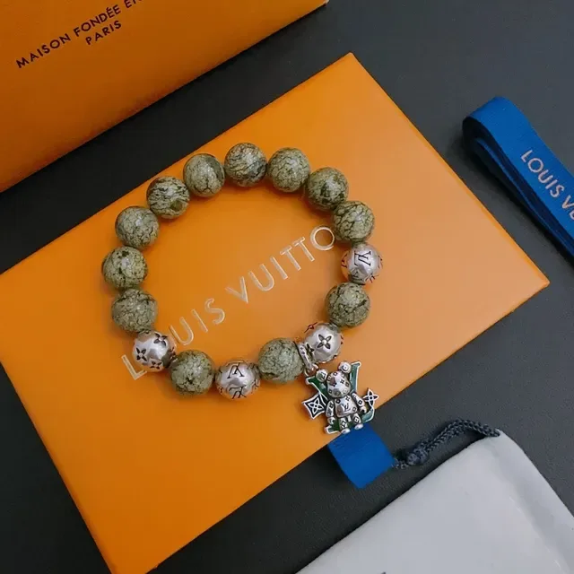 Louis Vuitton Beaded Marbled Stone and Engraved Monogram Bracelet 8