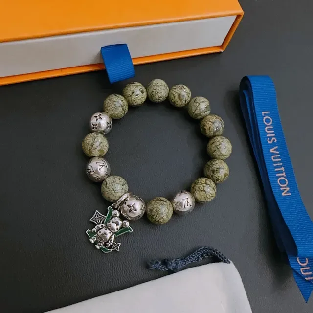 Louis Vuitton Beaded Marbled Stone and Engraved Monogram Bracelet 9