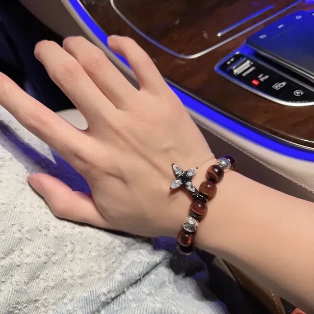Louis Vuitton Beaded Tiger's Eye and Monogram Metal Bracelet 2