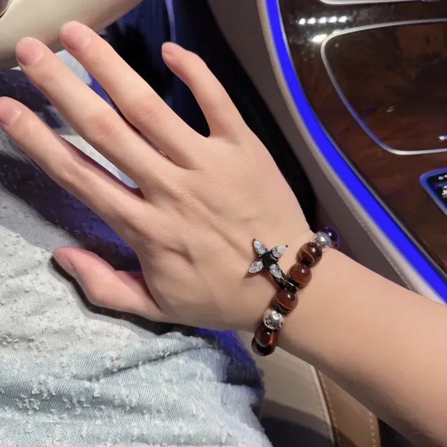 Louis Vuitton Beaded Tiger's Eye and Monogram Metal Bracelet 4