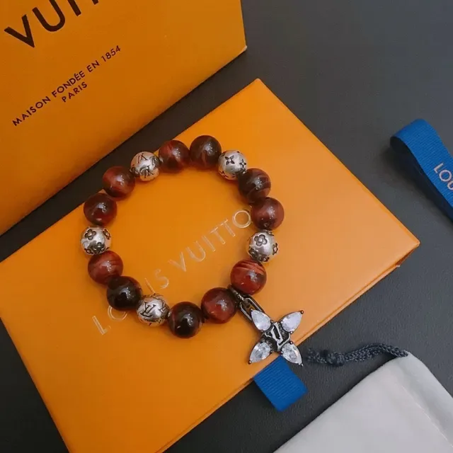 Louis Vuitton Beaded Tiger's Eye and Monogram Metal Bracelet 5