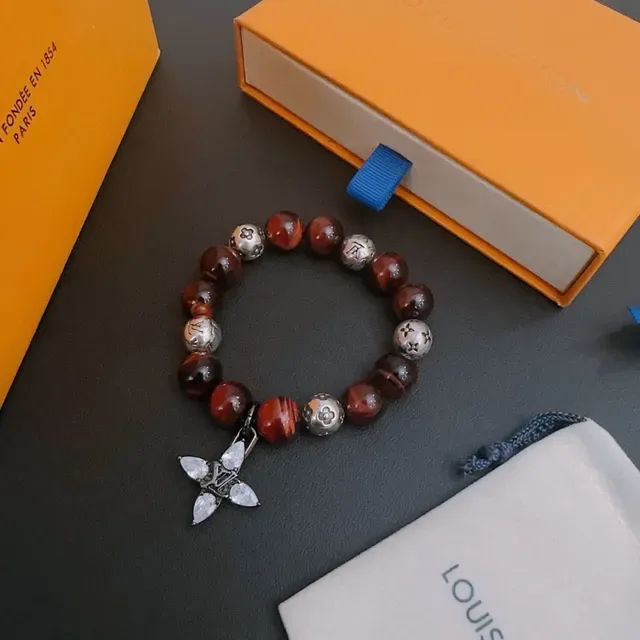 Louis Vuitton Beaded Tiger's Eye and Monogram Metal Bracelet 6