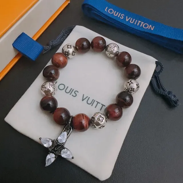 Louis Vuitton Beaded Tiger's Eye and Monogram Metal Bracelet 8