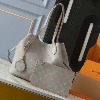 Louis Vuitton Beige Blue Monogram-Printed Soft-Structured Tote Bag