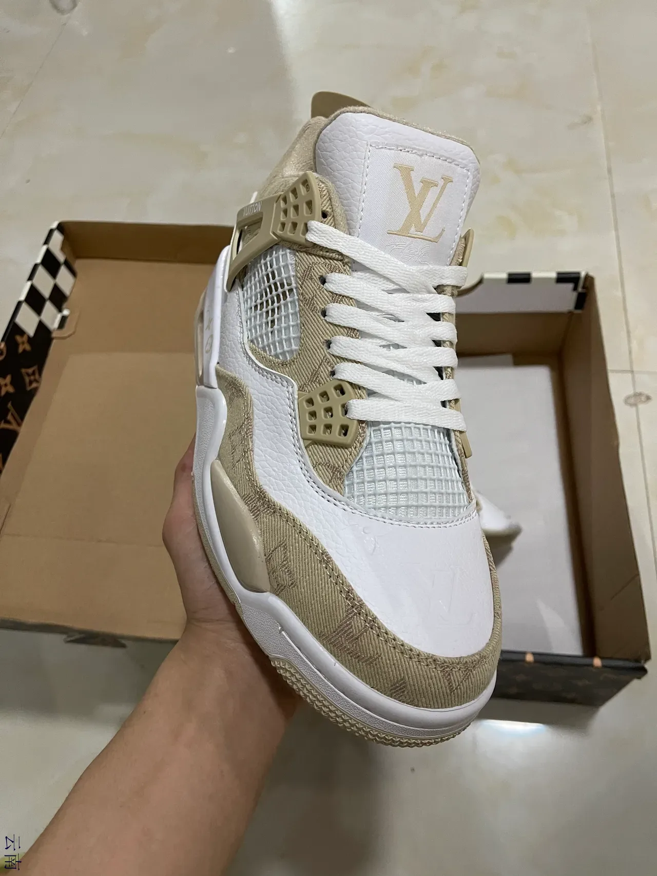 Louis Vuitton Beige White Monogram Jacquard Leather Lifestyle Sneakers 2
