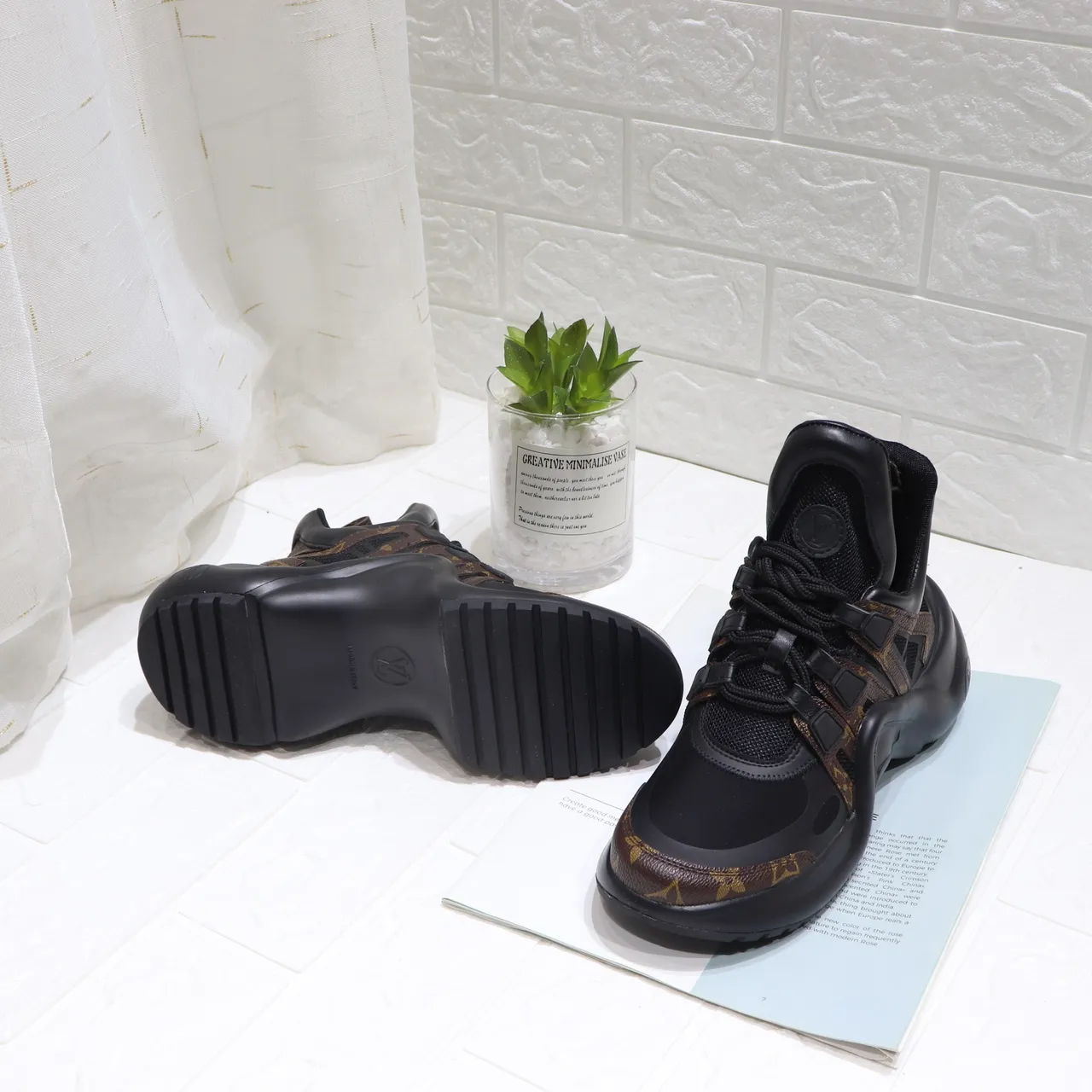 Louis Vuitton Black Brown Sculpted Sole Monogram Leather Overlays Chunky Sneakers 4
