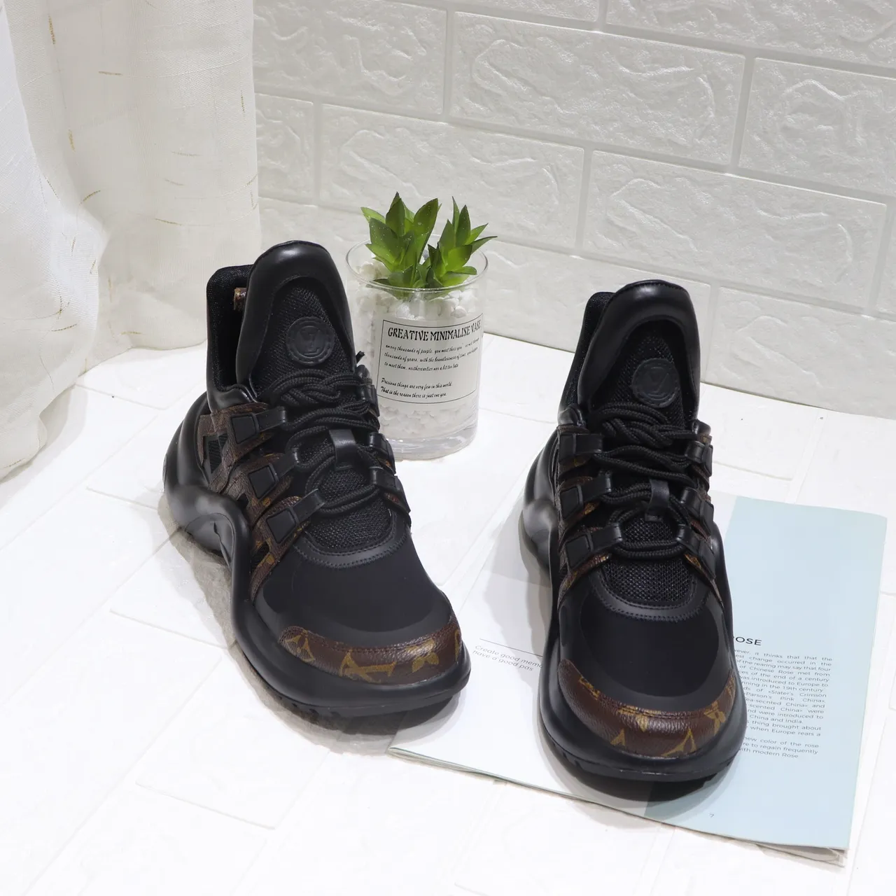 Louis Vuitton Black Brown Sculpted Sole Monogram Leather Overlays Chunky Sneakers 5