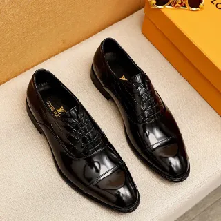 Louis Vuitton Black Cap-Toe Patent Leather Oxford Shoes