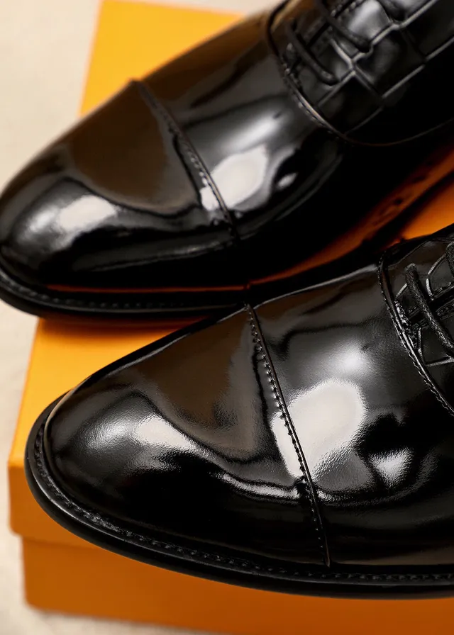 Louis Vuitton Chaussures Oxford en Cuir Patenté Embout Cap Noir 8