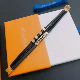 Louis Vuitton Black Gold Braided Leather Hardware Bracelet