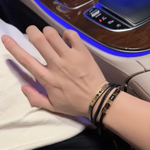 Louis Vuitton Black Gold Braided Leather Hardware Bracelet 2