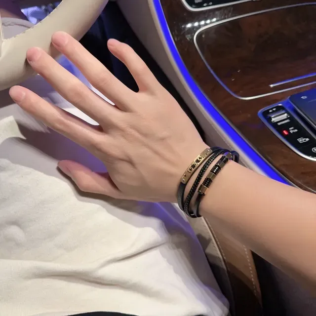 Louis Vuitton Black Gold Braided Leather Hardware Bracelet 7