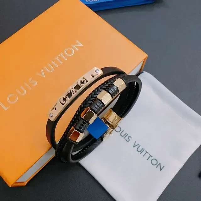 Louis Vuitton Black Gold Braided Leather Hardware Bracelet 9