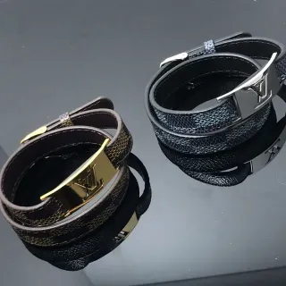 Louis Vuitton Pulsera de Lona con Monograma Negro y Oro Multi-Capa