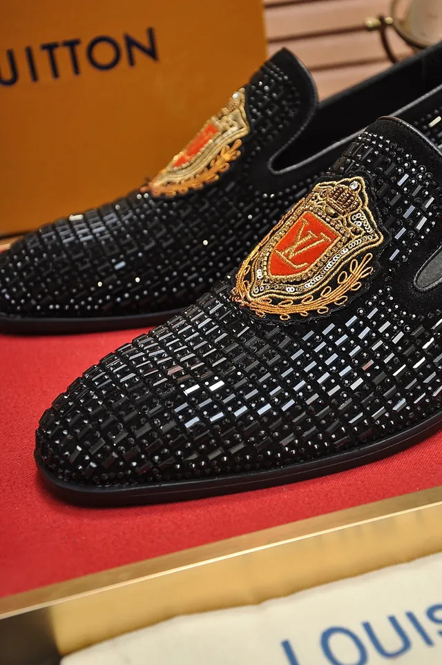 Louis Vuitton Black Gold Woven Upper Embroidered Shield Emblem Loafer 2