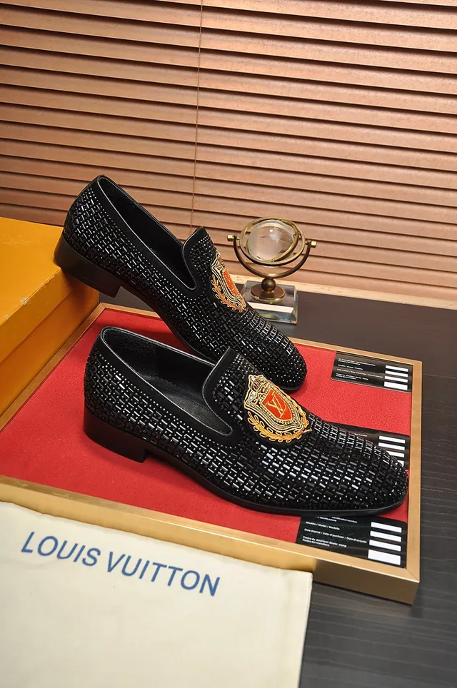 Louis Vuitton Black Gold Woven Upper Embroidered Shield Emblem Loafer 4