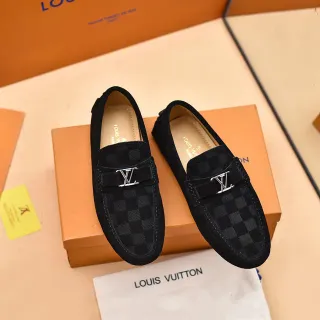 Louis Vuitton কালো ধূসর চেকার্ড Damier-Patterned উপর সুয়েড-লাইক টেক্সচার লোফার