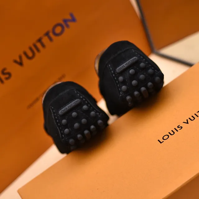 Louis Vuitton Noir Gris Damier-Patterned à carreaux Texturé Suede-Like Supérieur Loafer 3
