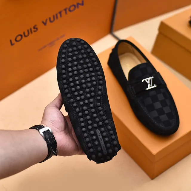 Louis Vuitton Noir Gris Damier-Patterned à carreaux Texturé Suede-Like Supérieur Loafer 5