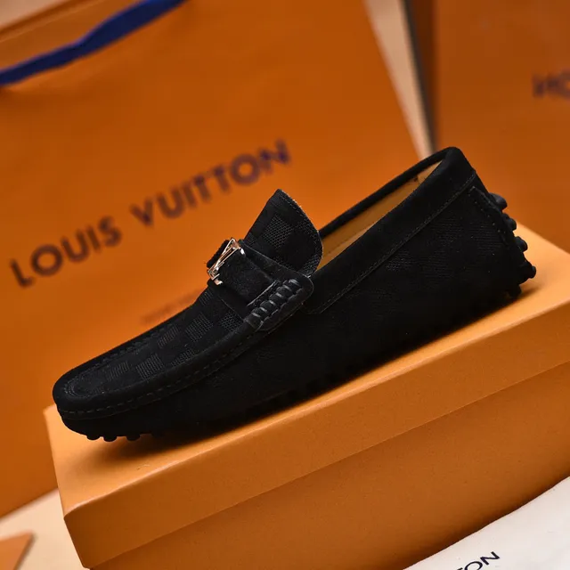 Louis Vuitton Noir Gris Damier-Patterned à carreaux Texturé Suede-Like Supérieur Loafer 6