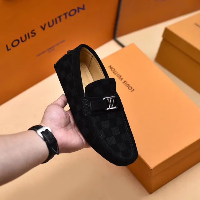 Louis Vuitton Noir Gris Damier-Patterned à carreaux Texturé Suede-Like Supérieur Loafer 7